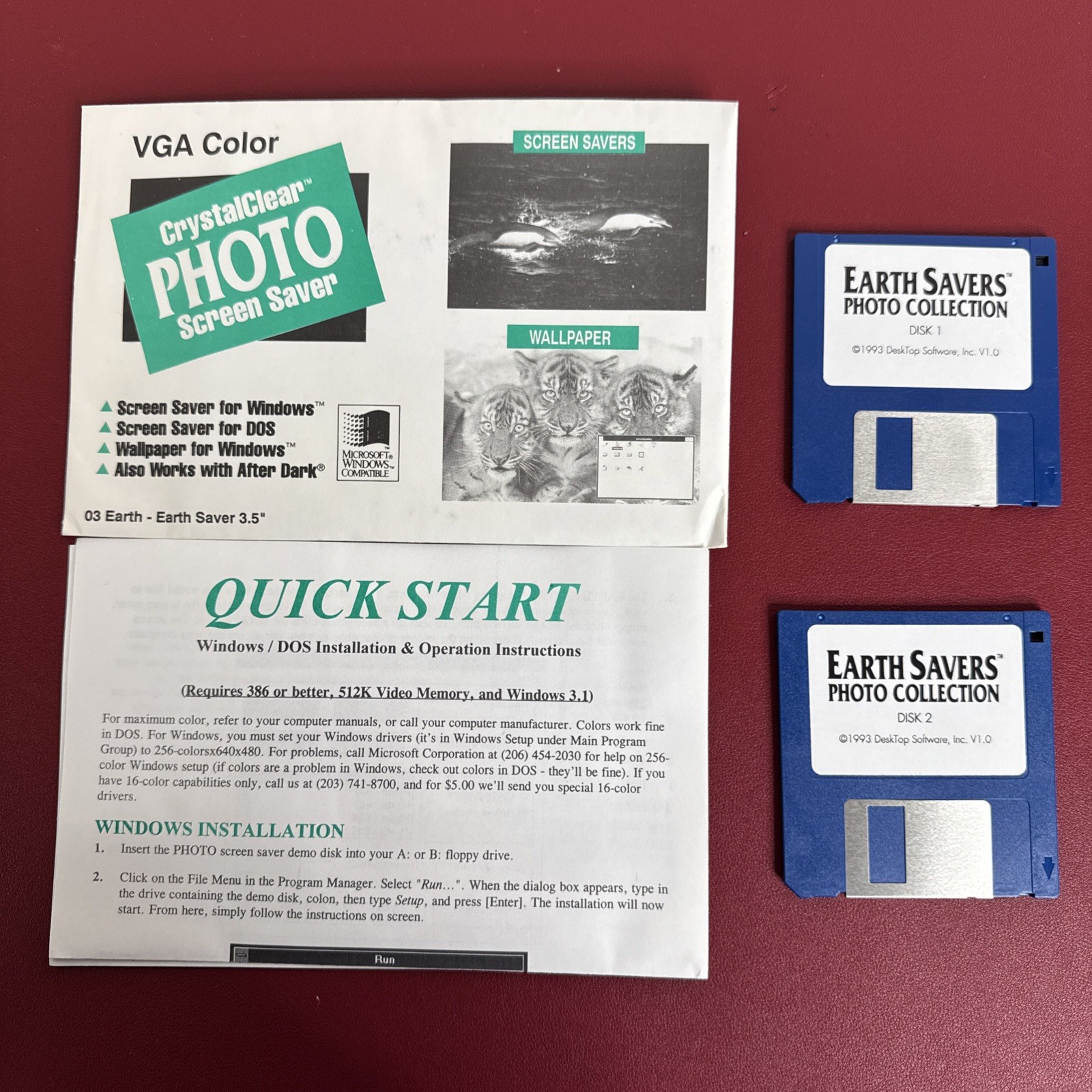 vtg Earth Savers Photo Collection, Screen Saver 3.5" Disks Windows/DOS ver 1.0