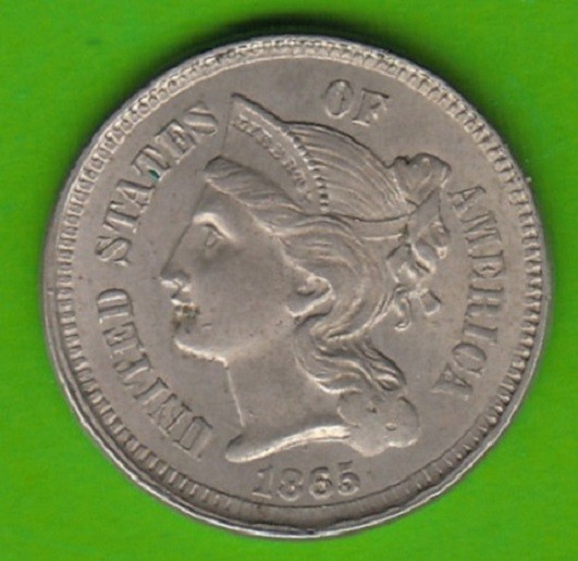 USA 3 Cents 1865 Coin Fast Uncirculated Very Fine nswleipzig