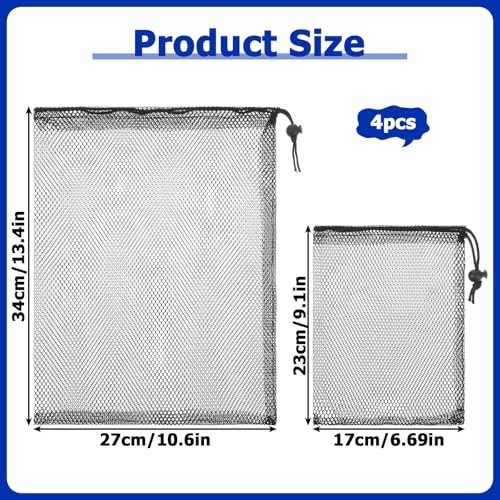 4 PCS Mesh Drawstring Bag, Black Nylon Golf Ball Storage Mesh Bags,
