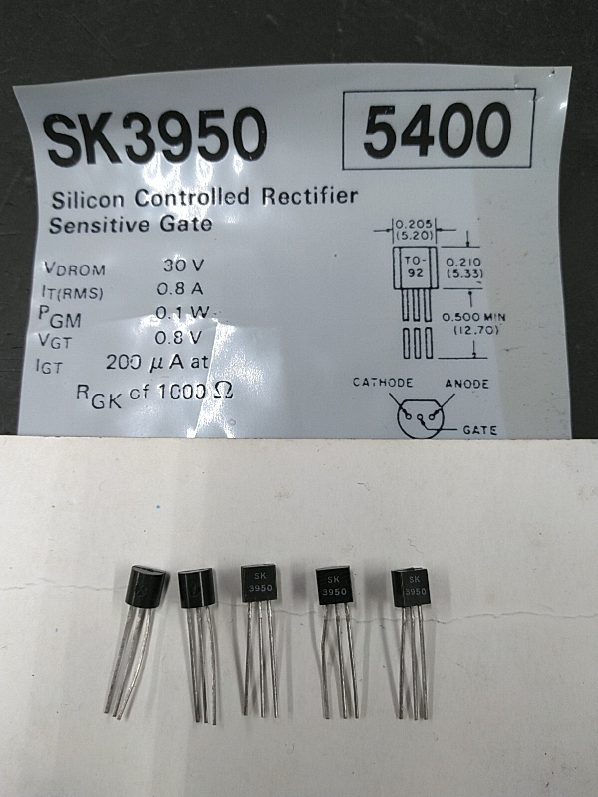 (Lot of 5) Thompson SK3950 Silicon Controlled Rectifier Sensitive Gate