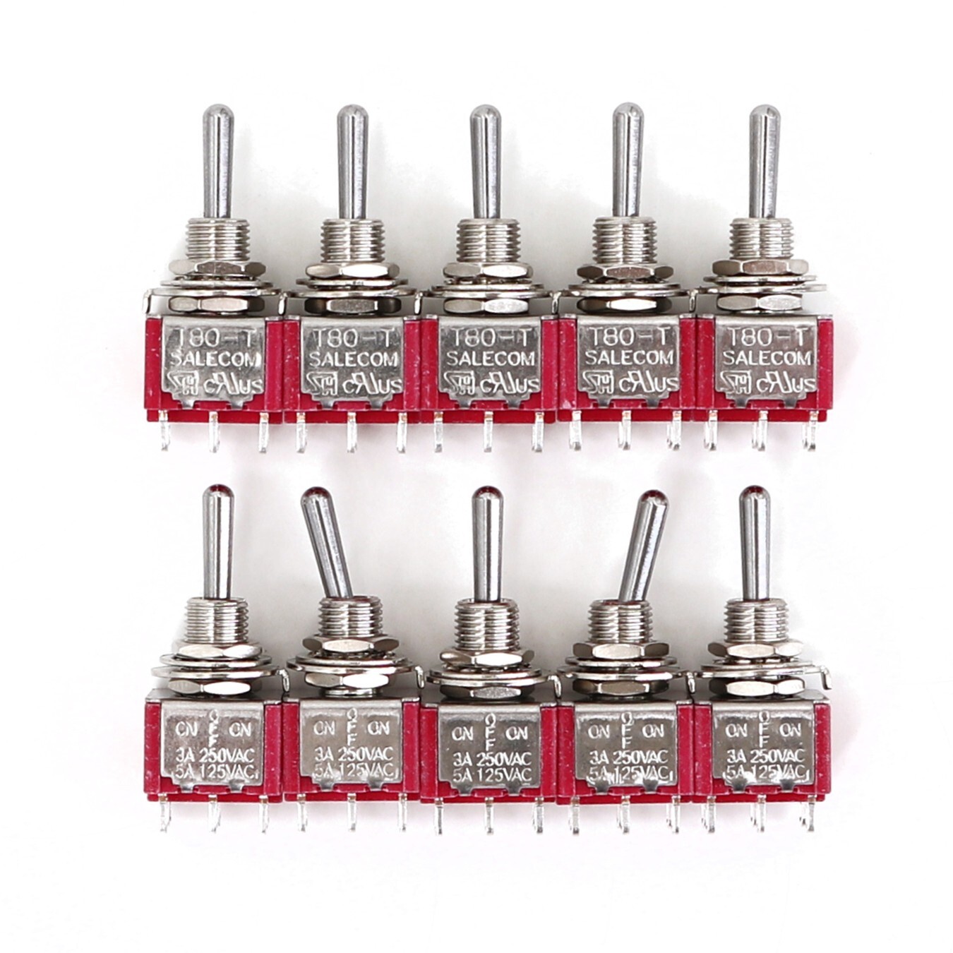 10Pcs SH T8012 Standard Handle 6Pin ON-OFF-ON 3-Position DPDT Mini Toggle Switch