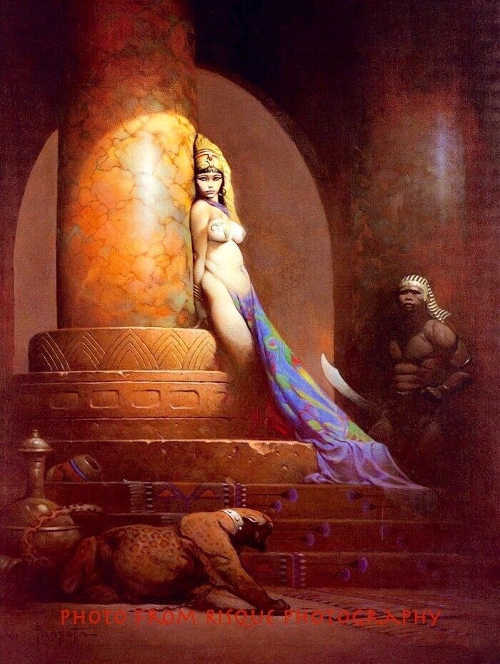 Sensual Egyptian Queen w/Leopard 8.5x11" Photo Print Frank Frazetta Fantasy Art