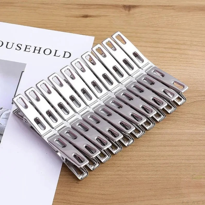 20pcs Stainless Steel Flat Mouth Clothespins & Multi-Purpose Metal Clips - NEW