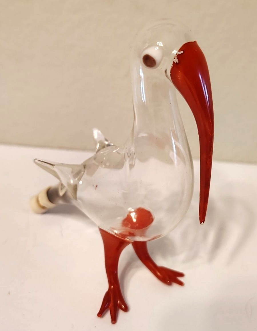 Vintage Bols Blown Glass Bird Empty Liquor Bottle, Holland Red Feet & Beak READ