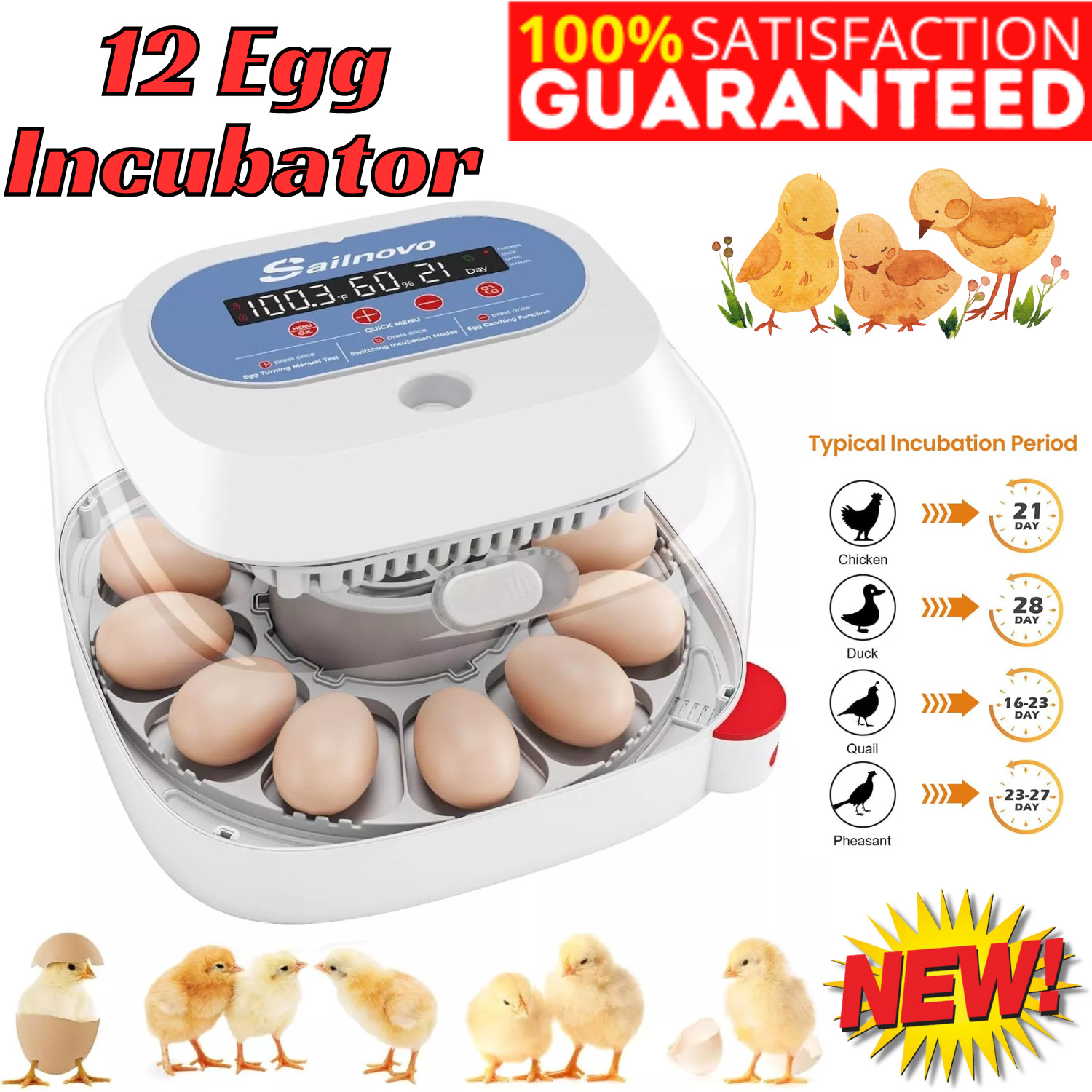 Incubators for Hatching Eggs 12 Egg Incubator,Automatic Egg Turning,for Farm Use