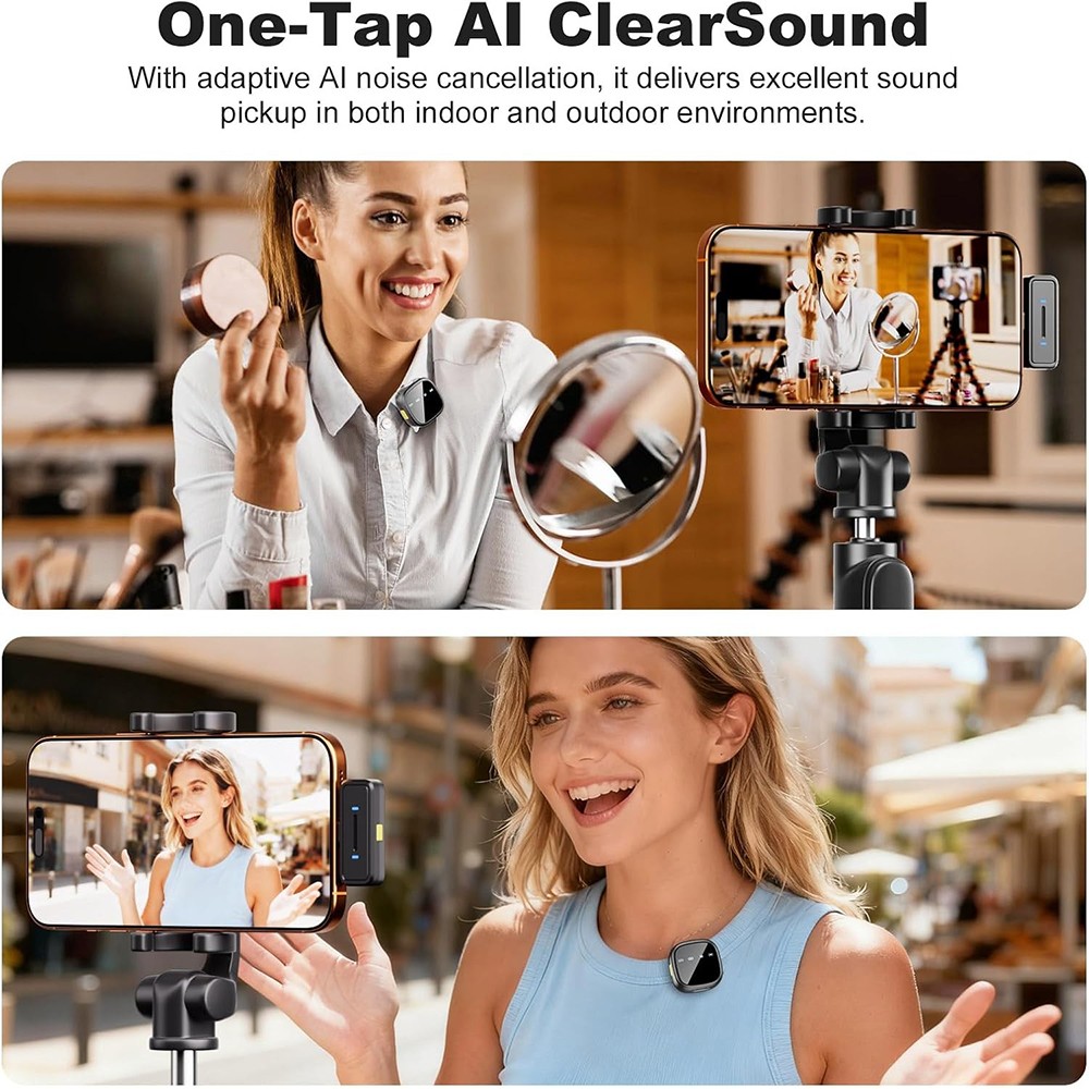 K26 AI Noise Reduction Wireless Lavalier Mic for iPhone 15/16/17 & Android
