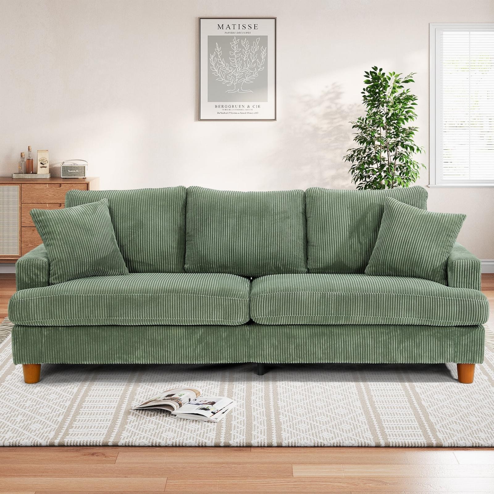3 Seater Sofa Extra Deep Seats Corduroy Upholstered Couch For Living Room