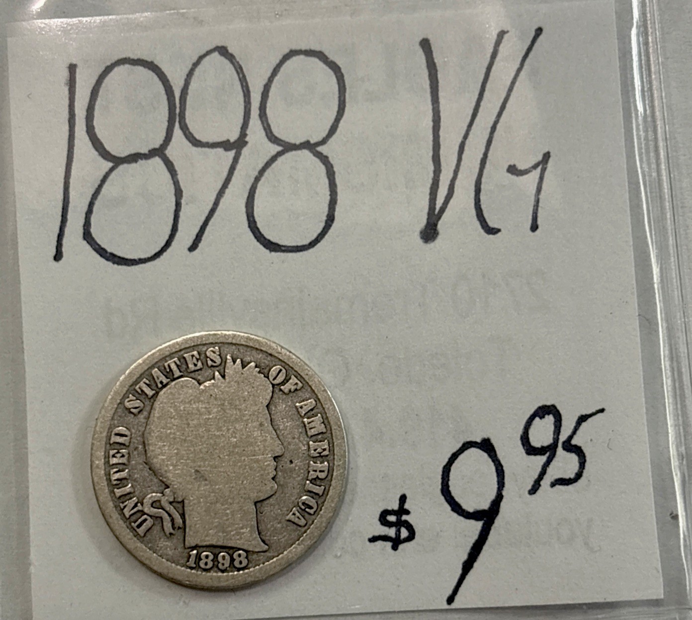 1898 Barber Silver Dime VG! Very Good Condition! ENN Coins