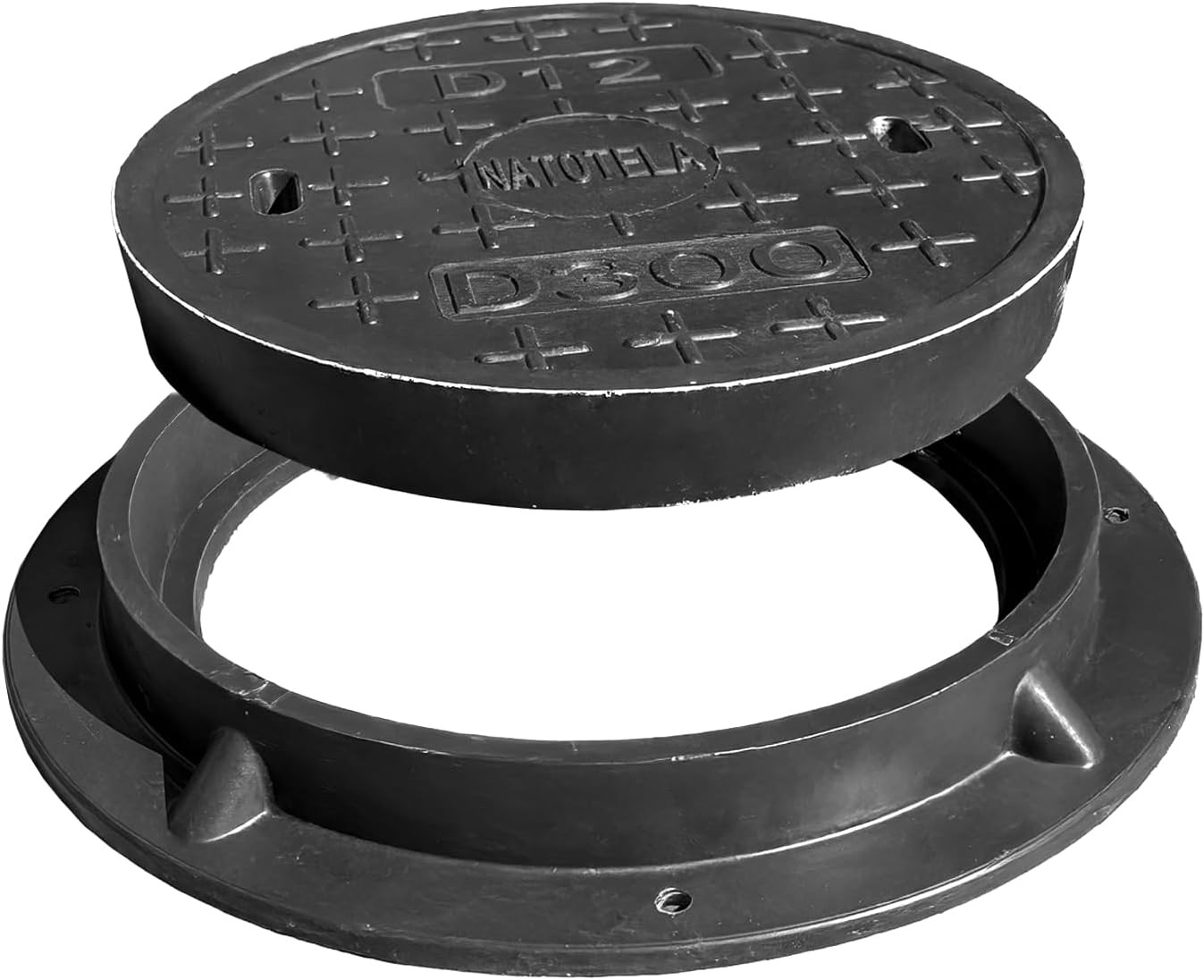 12in Round Manhole Cover & Frame FRP Septic Tank Cover 10.4in Opening Heavy Duty