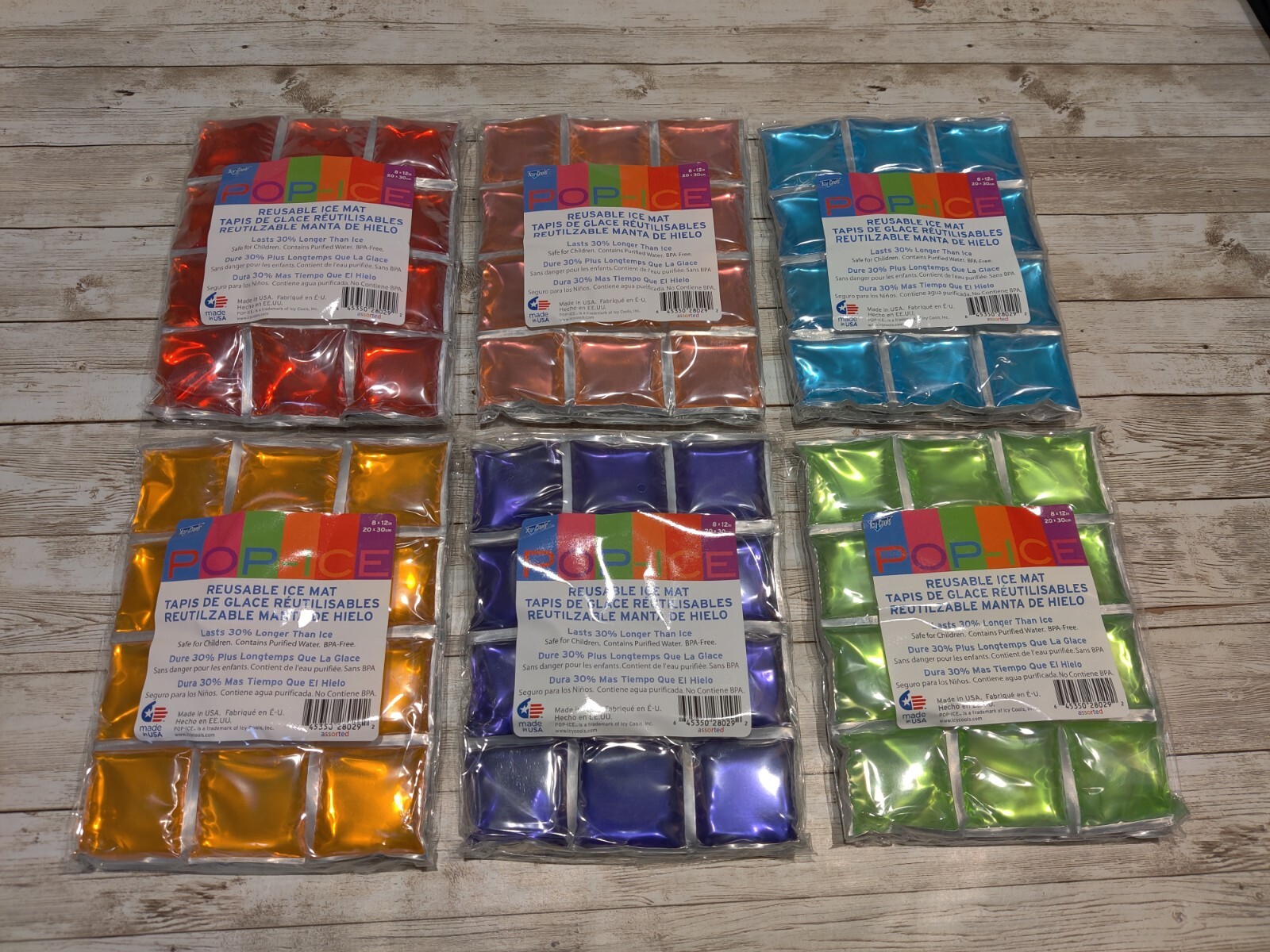 Pop-Ice Reusable Ice Mat - 8 x1 2inch Multi Color Qty Lot of 6