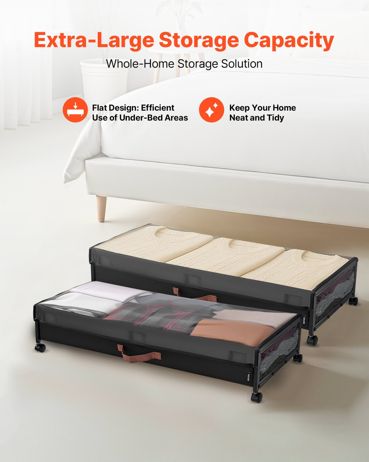Under Bed Storage with Wheels 36 x 18.1 x 7.3 Inch Rolling Storage Bags 2 Pack