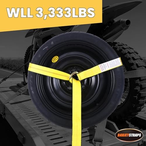 2" x 10 FT Lasso Wheel Straps (4-Pack) - High Visibility No-Wrap Tie Yellow