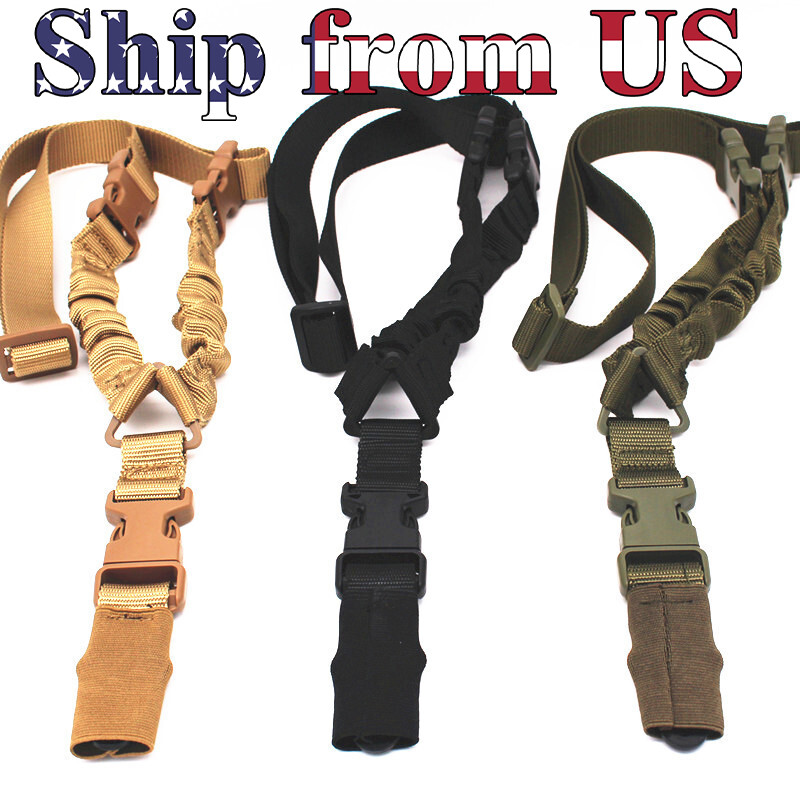 Tactical One Single Point Gun Sling Strap Bungee Heavy Duty Adjustable Buckle US