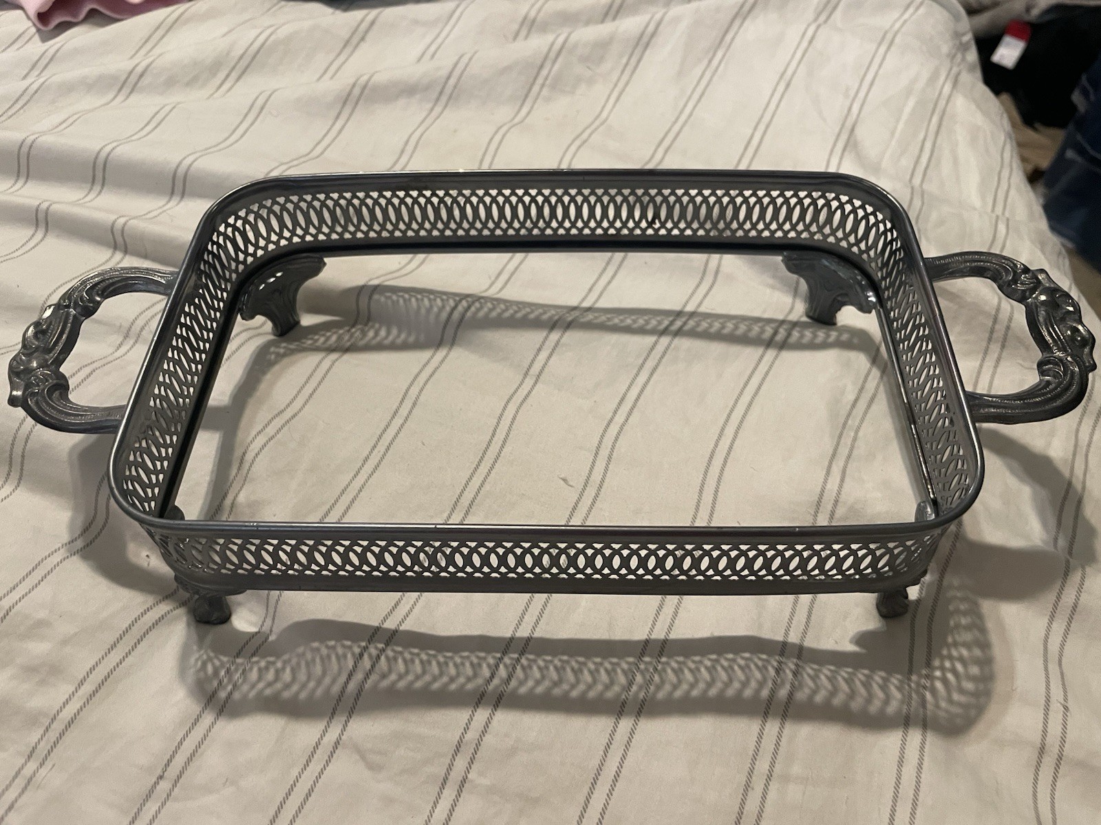 Anchor Hocking Silver Plate Rectangular Handled Serving Tray w/ Glass Insert