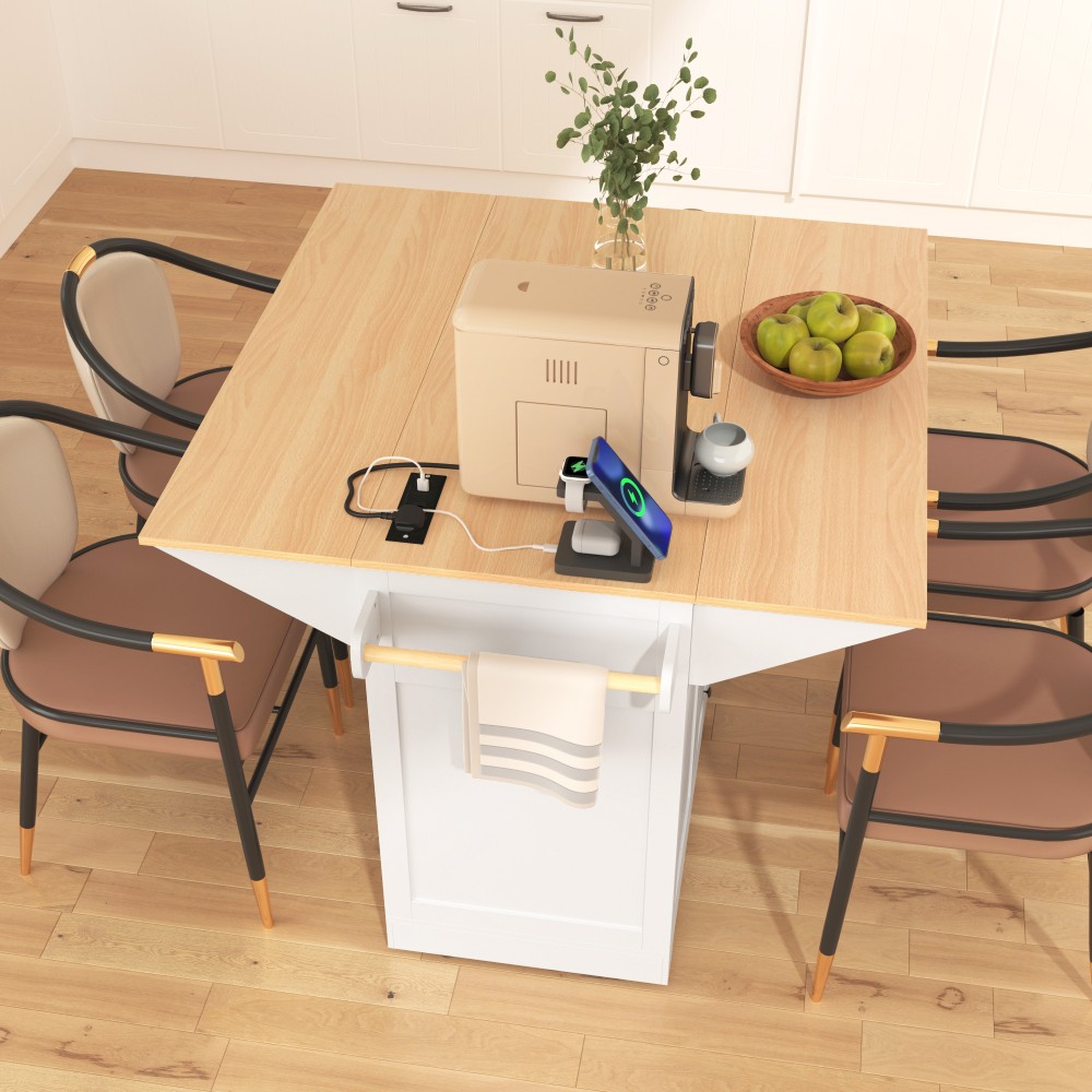 Large Kitchen Island with 2 Drop Leaf Rolling Kitchen Cart Storage Dining Table