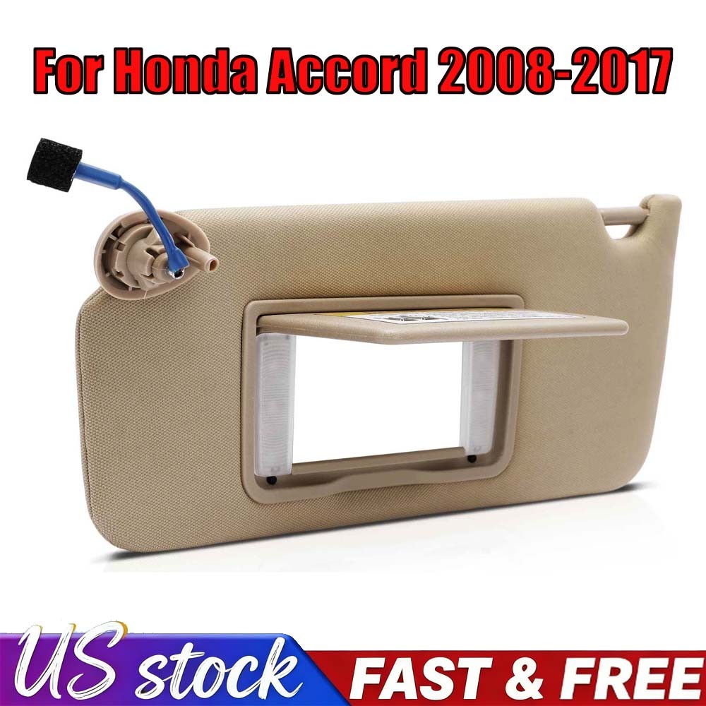 Beige Left Driver Side Sun Visor w/ Light &Mirror Fit 2008-2017 For Honda Accord