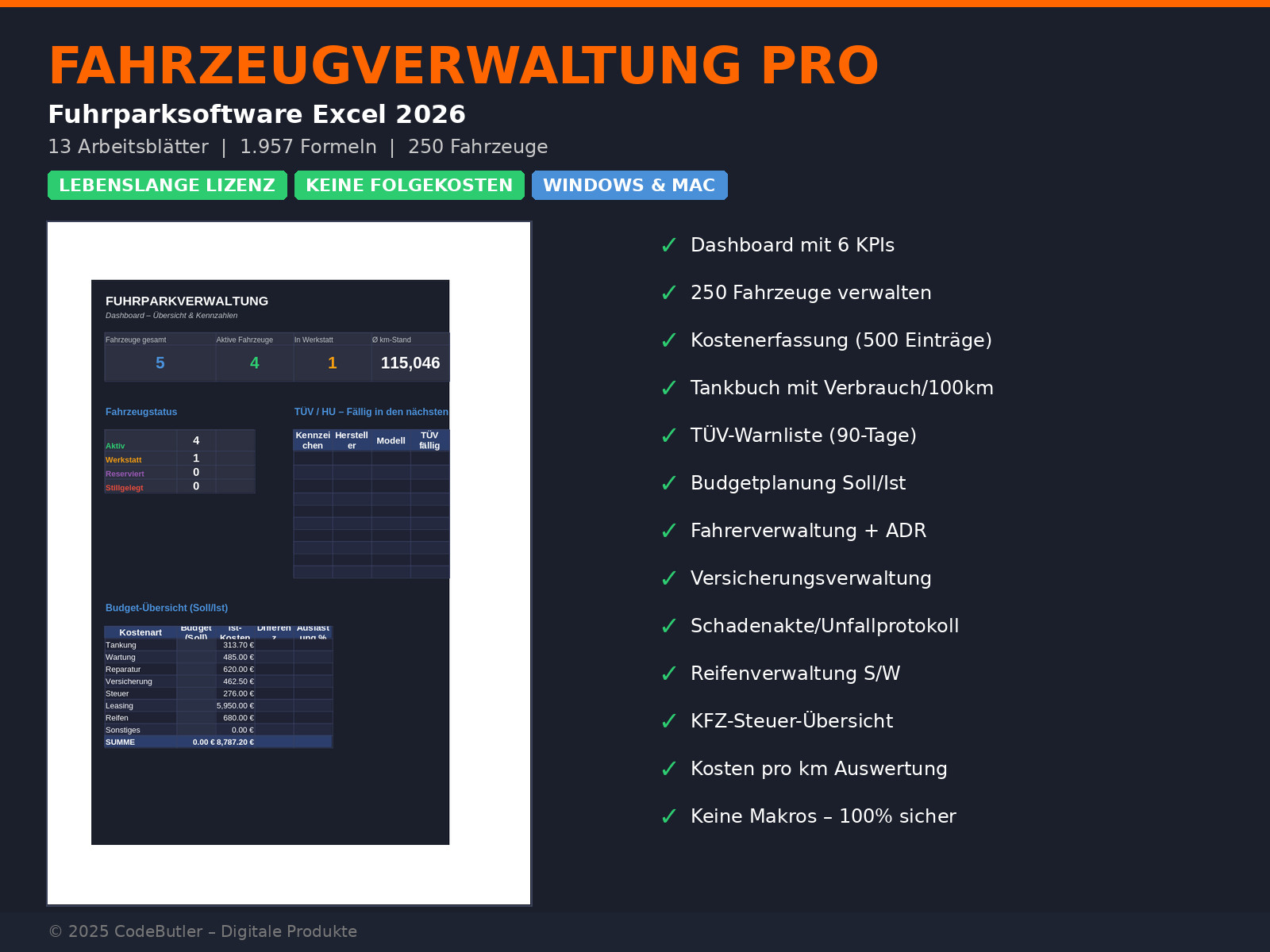 Vehicle Management Fleet Software Excel | Freight Forwarding Fleet Management TÜV