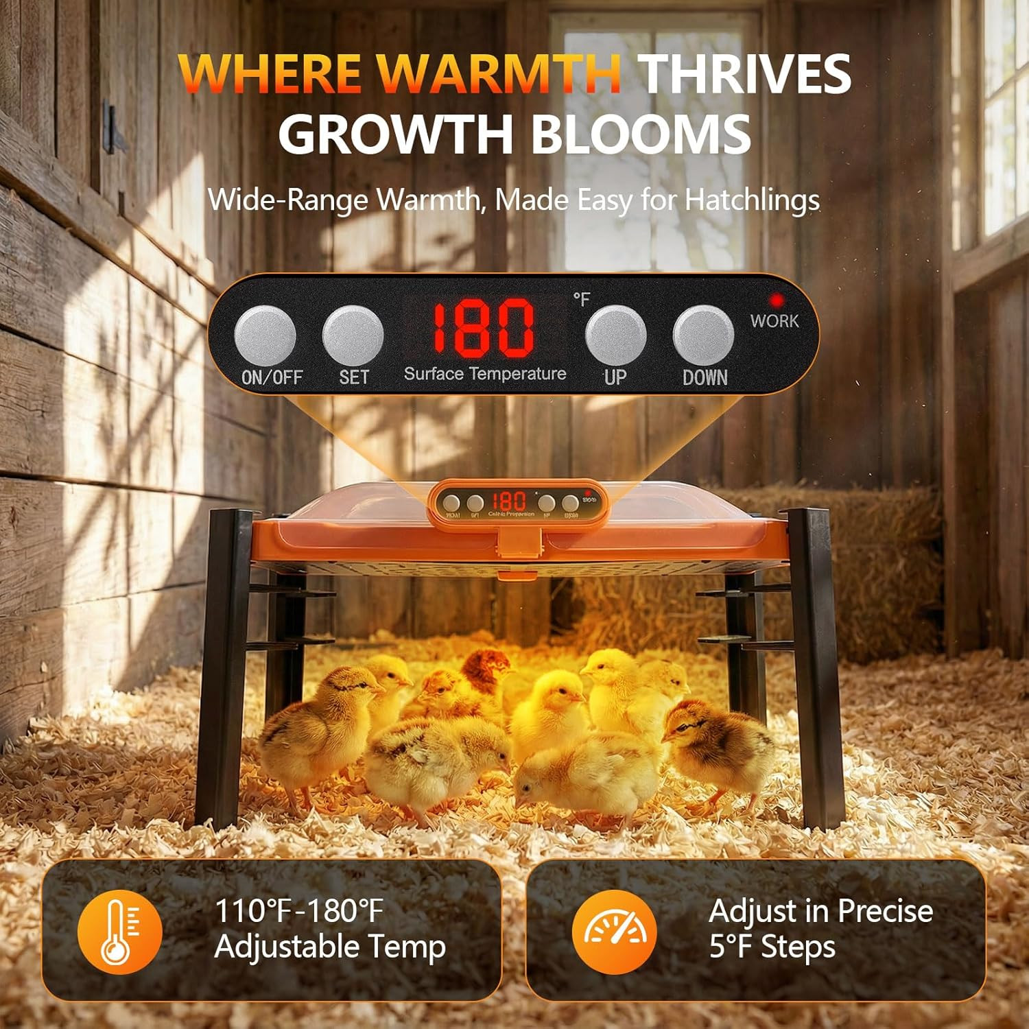 Smart Brooder Plate with Temperature Display & Adjustable Height, 11 X 15 Inch C