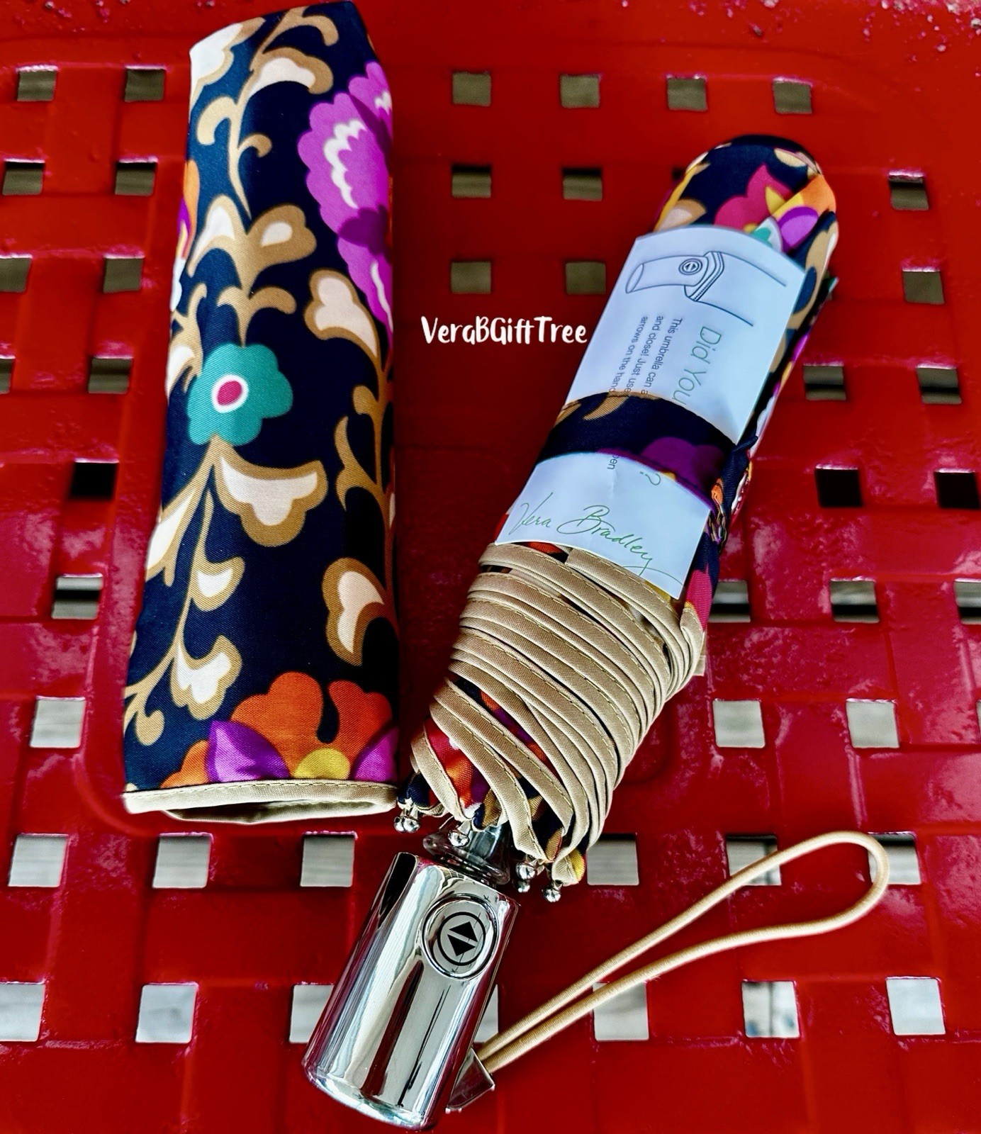 Vera Bradley Automatic Umbrella SUZANI Black Multicolor Floral RARE NWT New HTF