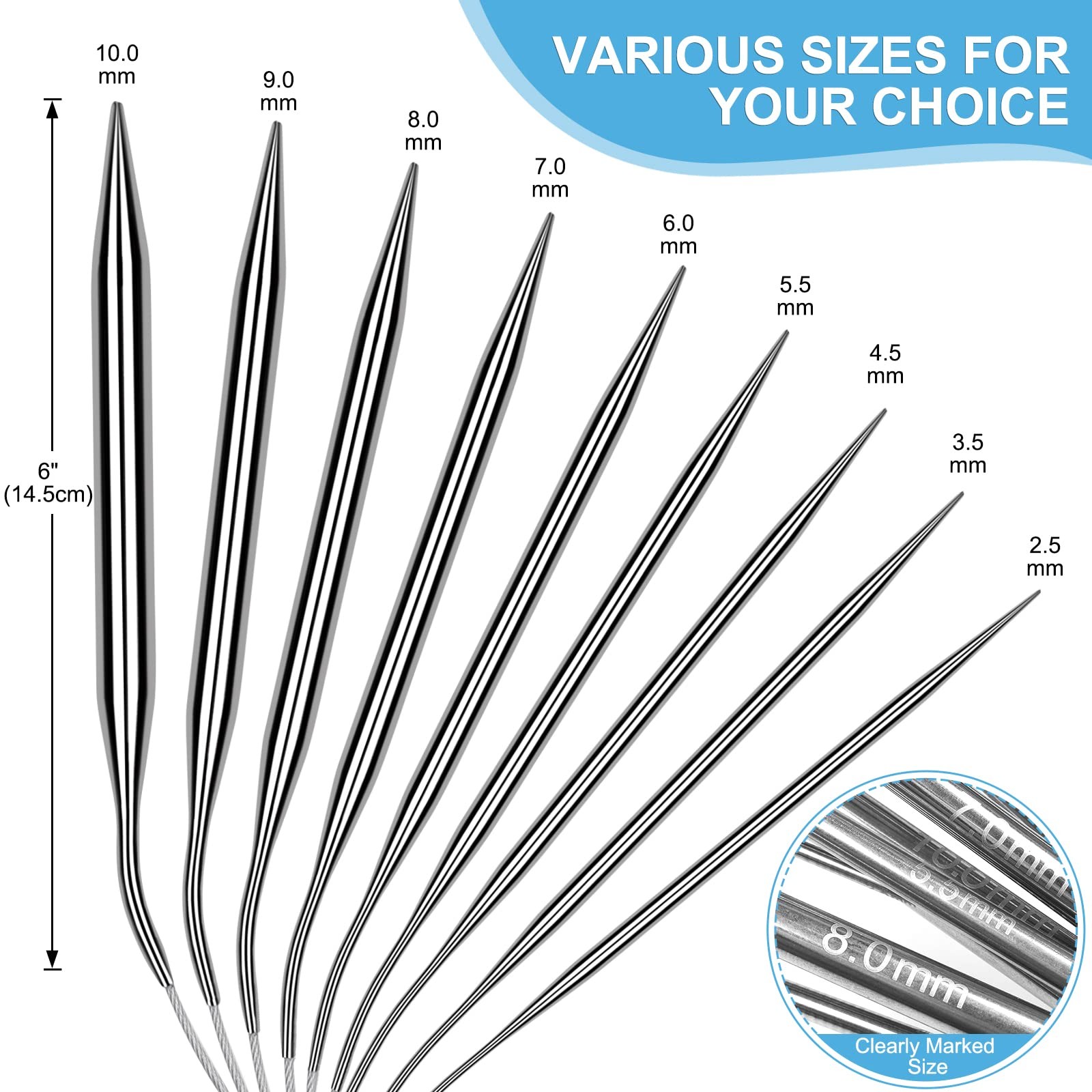 Aeelike Circular Knitting Needles Set, Stainless Steel Knitting Needles Round