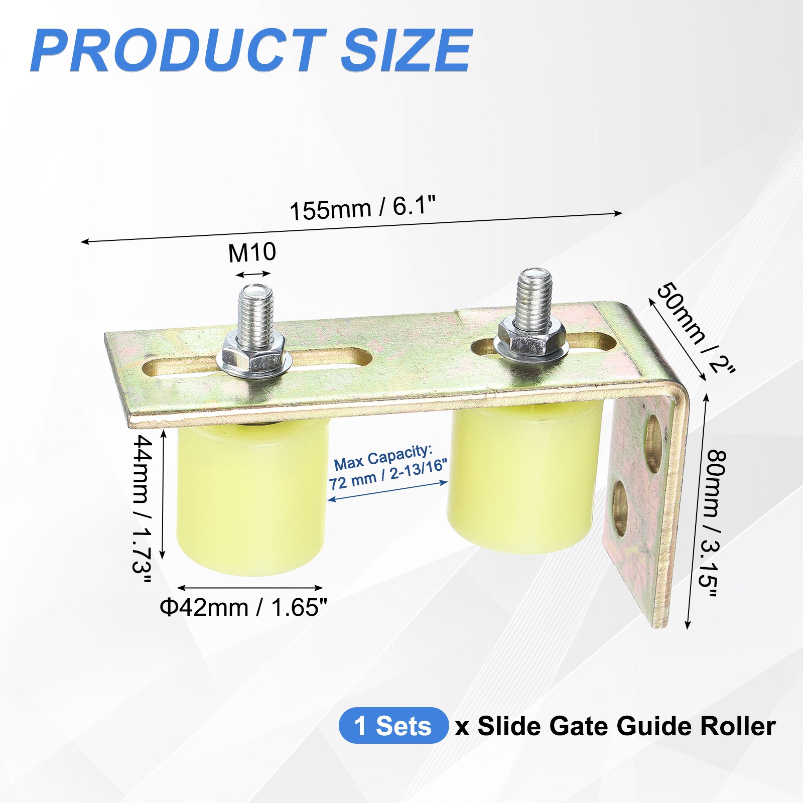2Pcs Slide Gate Guide Roller 1.7" Nylon Gate Support Roller with Bracket Yellow