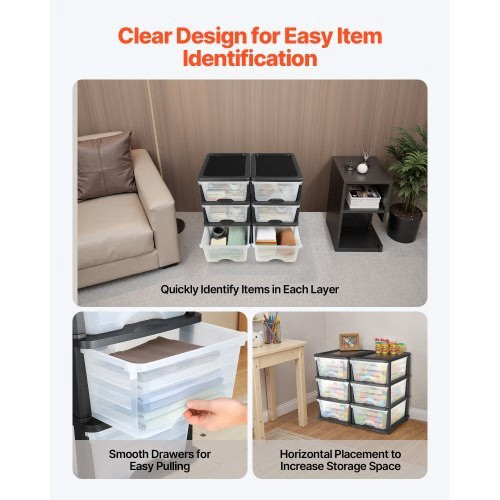 Plastic Storage Drawers, 2 Pack Storage Organizer Drawer, 6 Drawers Closet Organ
