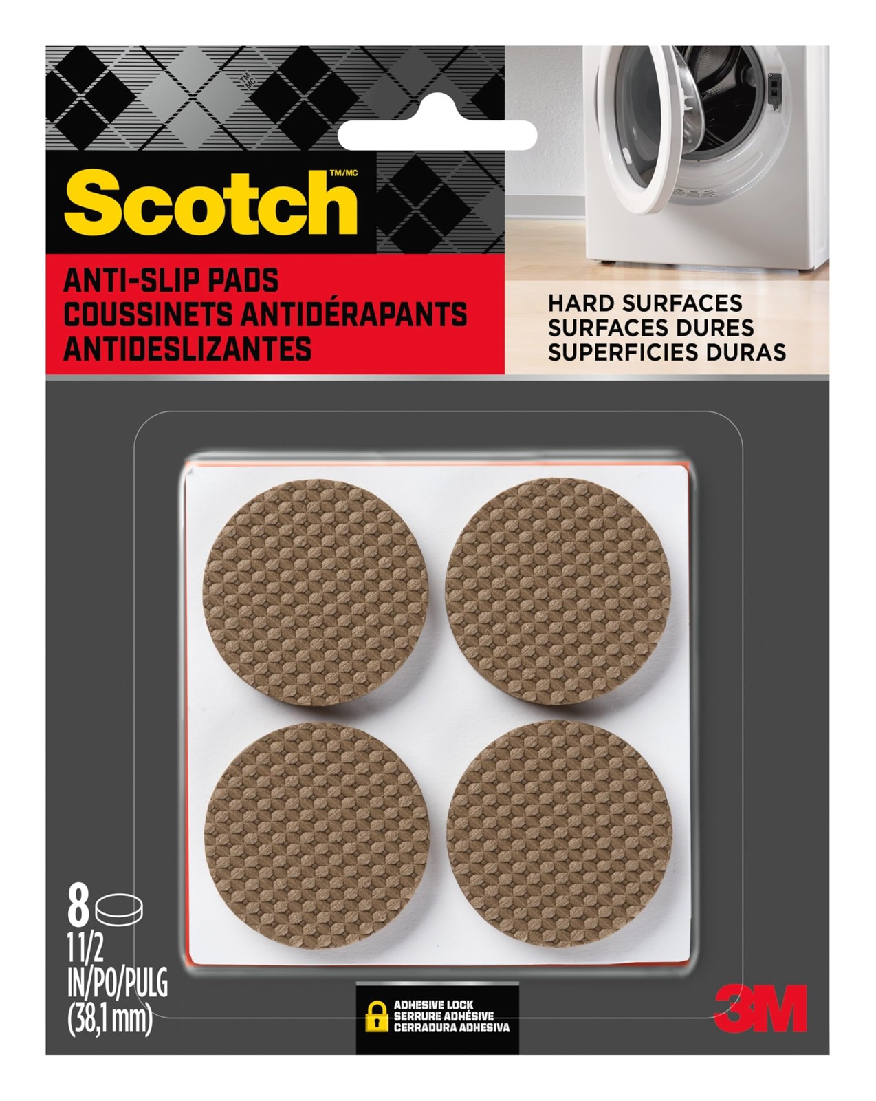 Scotch SP940 051141598079 Gripping Pads, 1.5', Brown, 8 Count 1-1/2", Brown
