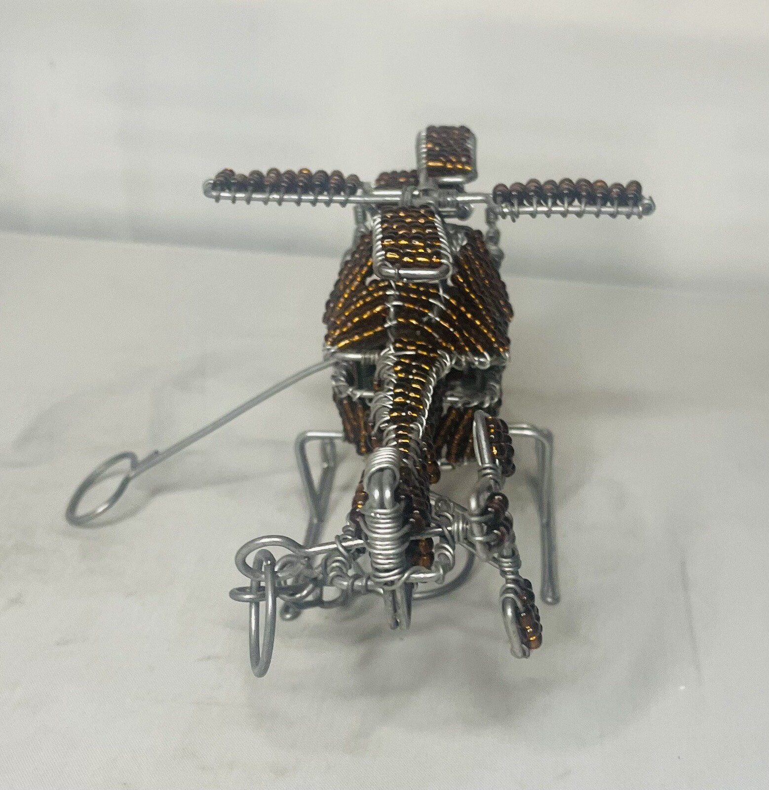 Wire Beeded Sculpture Model Brown Helicopter . Functional Propellers !