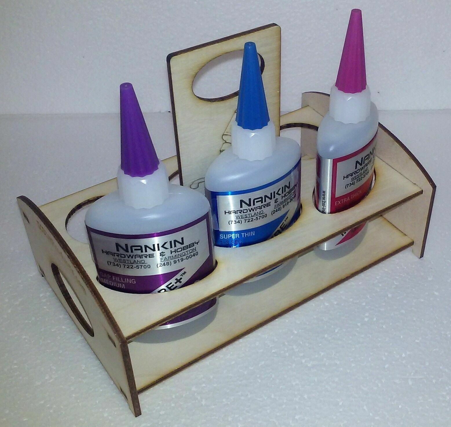 Laser Cut 1/8" Birch LG Glue Caddy, Holds 4, 2 oz & 2, 4.5 oz Bottles-U-Assemble