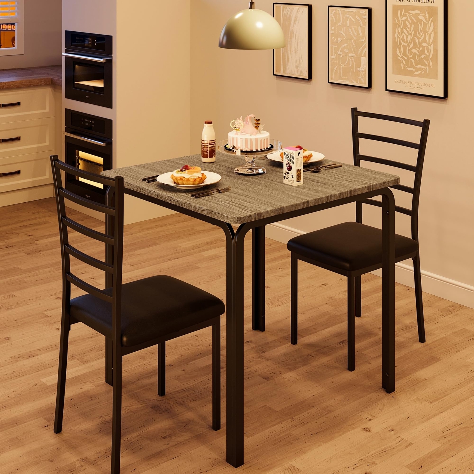 3 Piece Dining Table Set for 2,Wood Modern Kitchen Table and Chairs Dinette Set