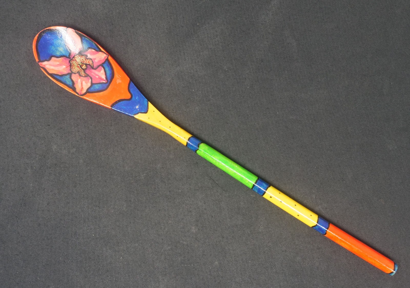 Vintage Wooden Beautiful Painted Cooking Spoon Gamboa Resort Panama 12" Long