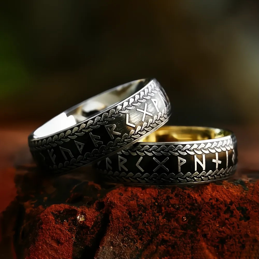 Vintage Nordic Viking Rune Ring 316L Stainless Steel Couple Amulet Jewelry Men
