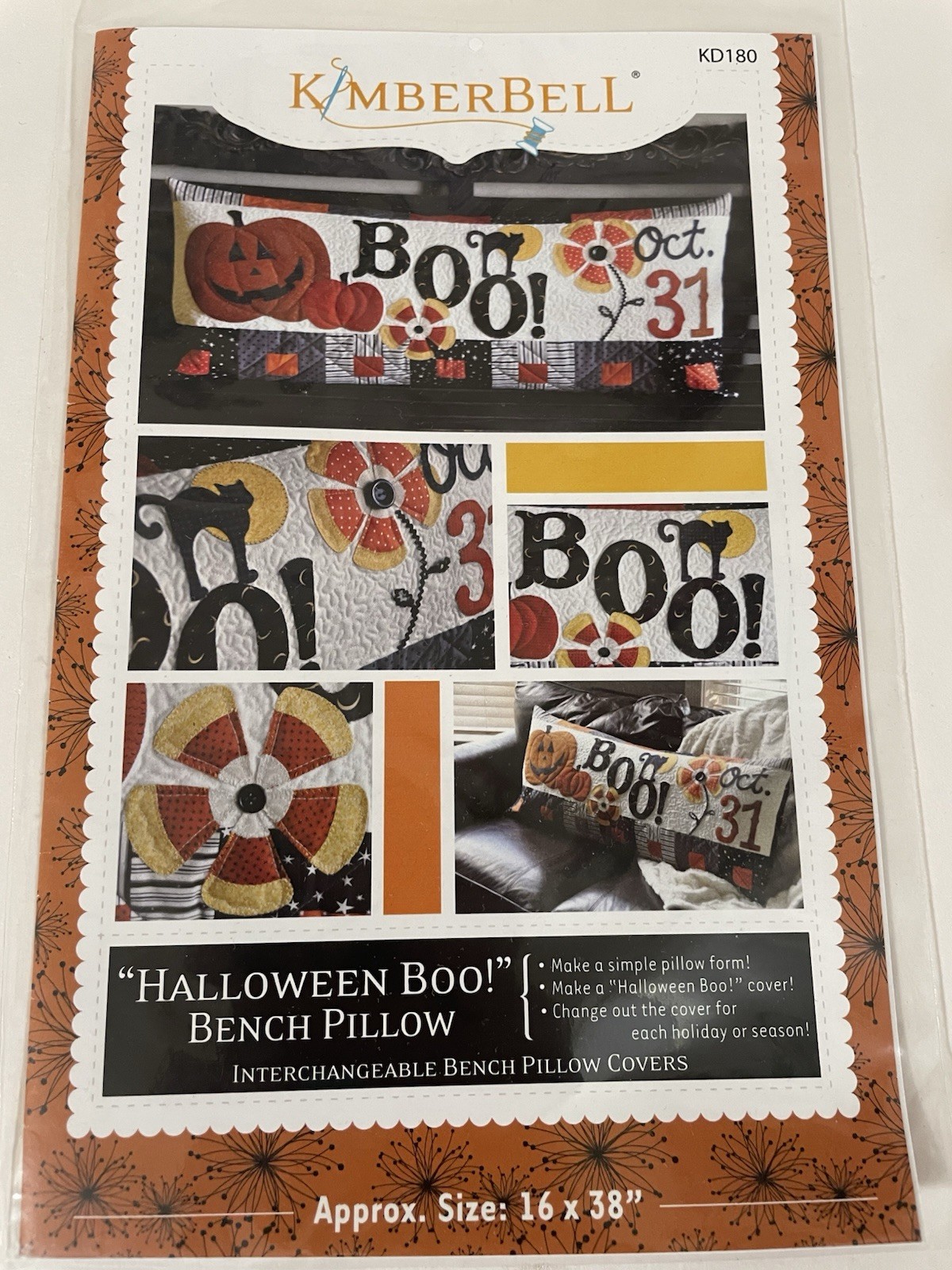 Kimberbell "Halloween Boo!" Bench Pillow Cover Pattern 16" x 38" Sewing