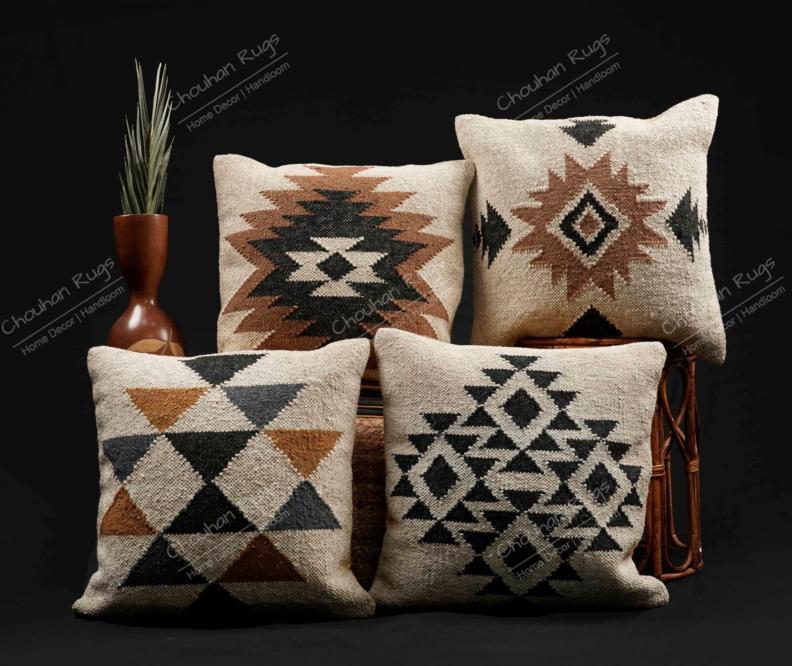 4 Sets of Jute Kilim Cover Floor pillow cases Handwoven Room Cushion Cover