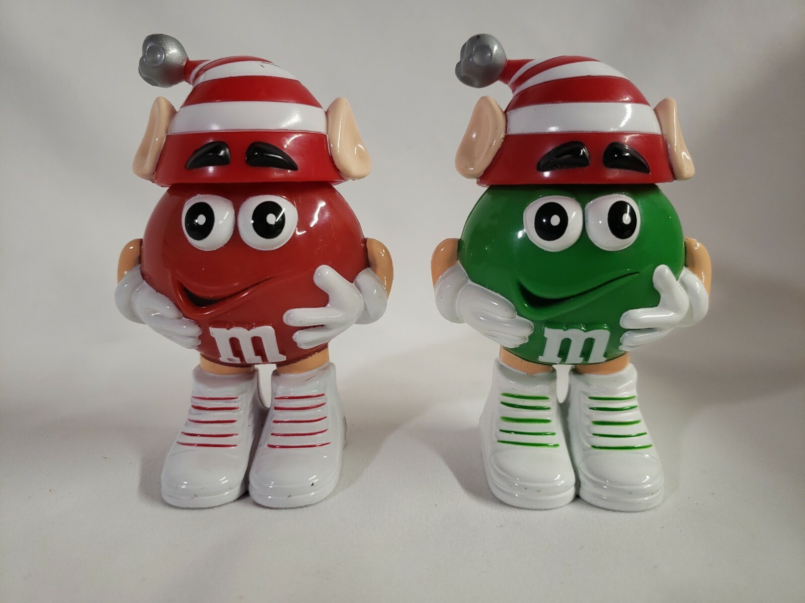 M&M 2 Christmas Green & Red Elf Figures M & M - and - small scratches FREE SHIP