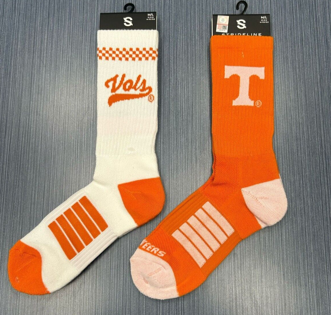 2 Pair University of Tennessee Volunteers Vols Logo Socks by Strideline NEW M/L