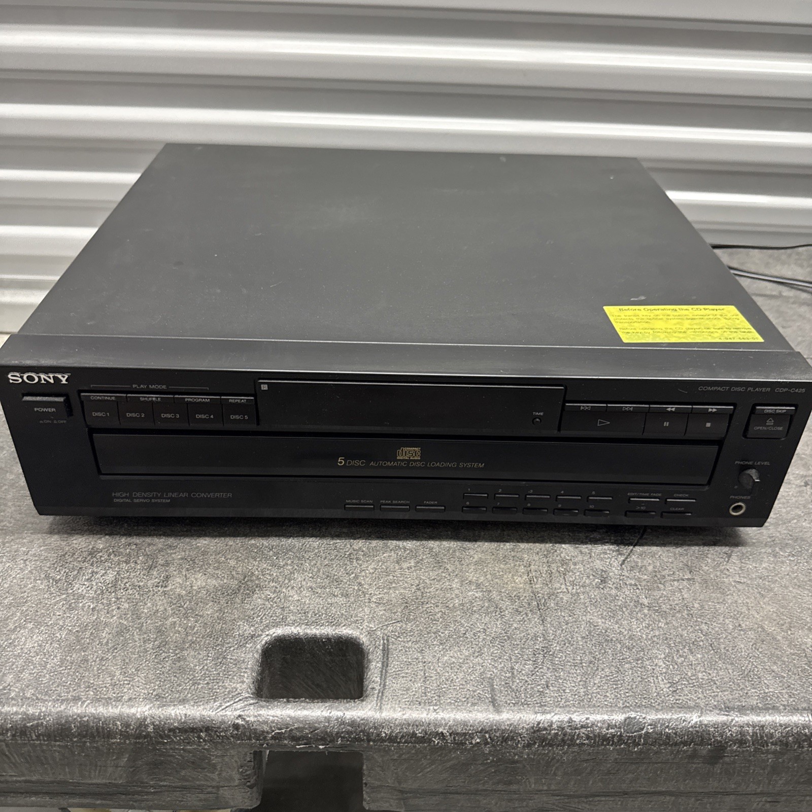 Sony CDP-C425 5-Disc Carousel System CD Player , No Remote-Tested Working