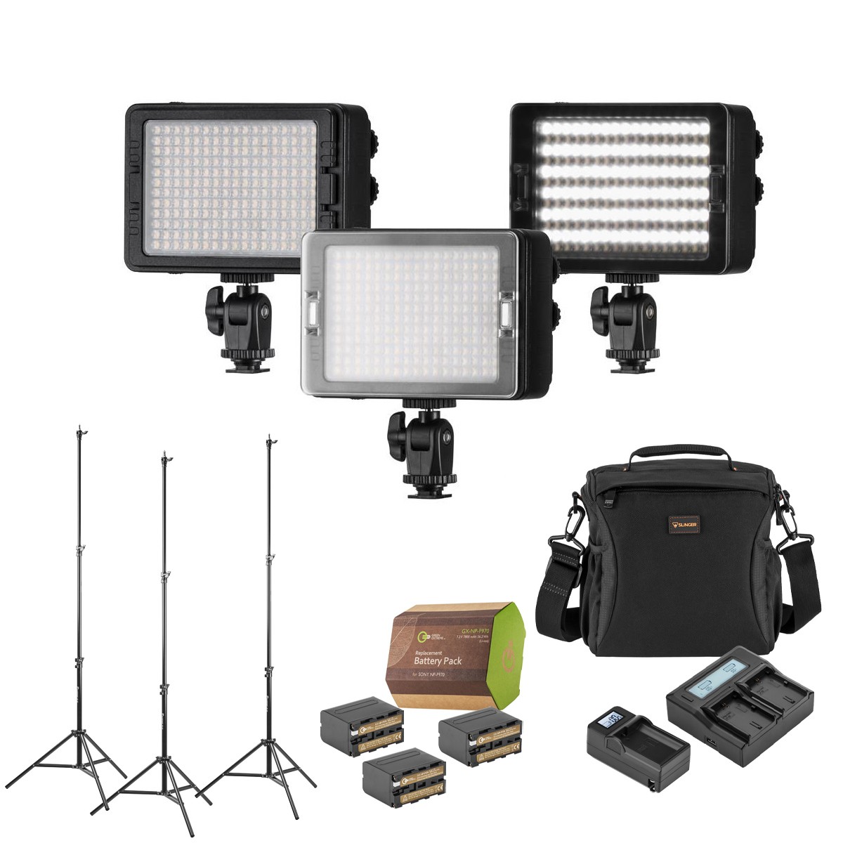 CLAR 3x 204 Phantom Series Bi-Color On-Camera LED Light Bundle with 3x Green Ext