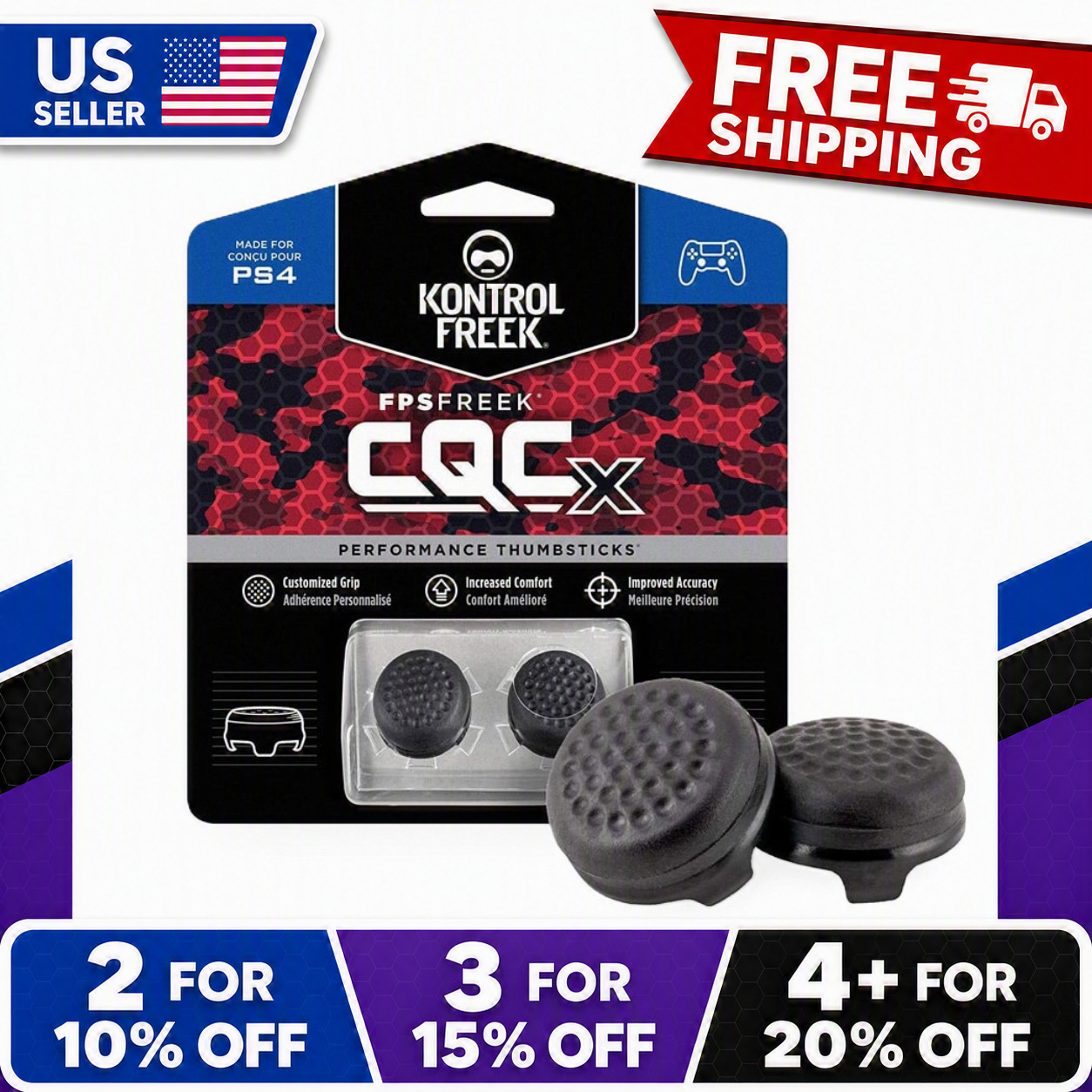 KontrolFreek CQCX PS4 Performance Thumbsticks Black New Free Shipping