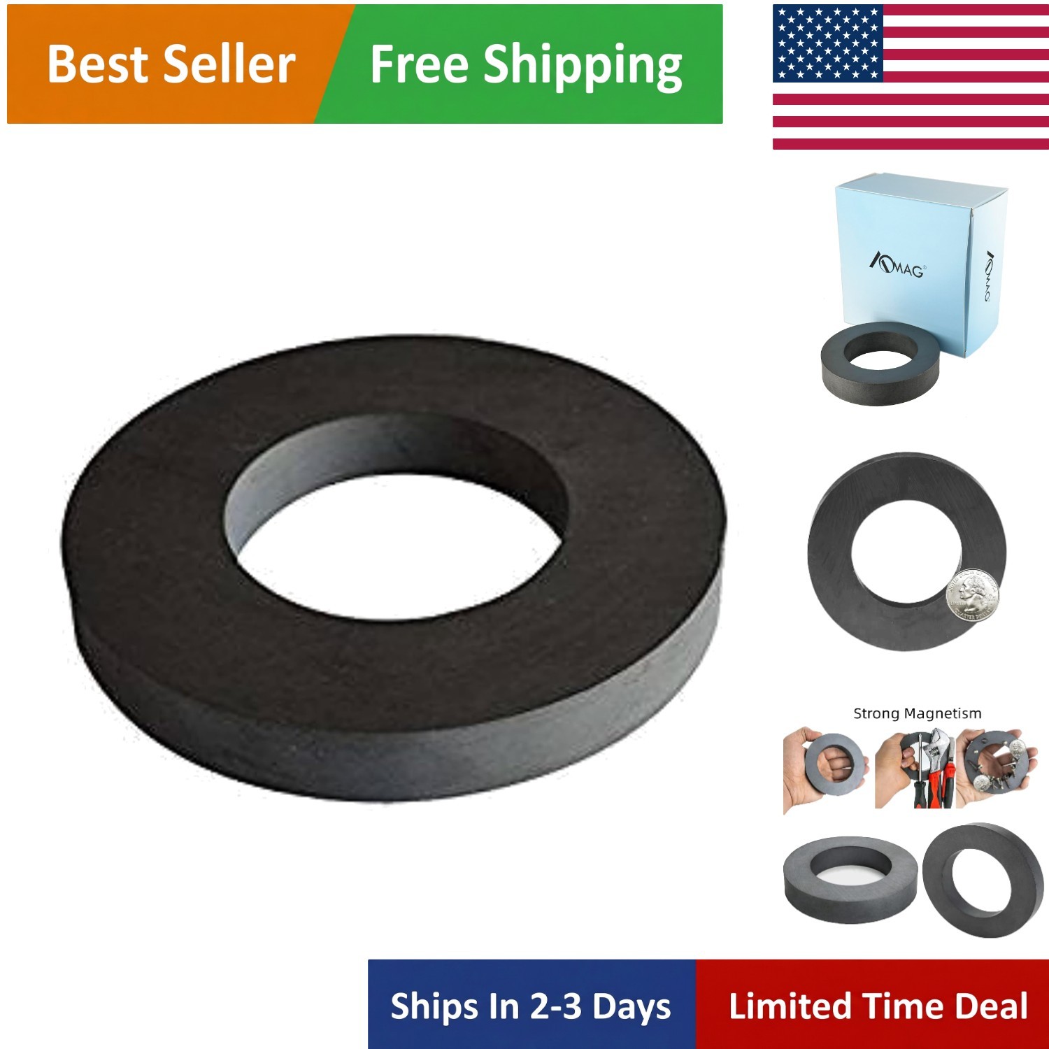 Heavy Duty Ceramic Ferrite Ring Magnet, 4-Inch Diameter for Science & Projects