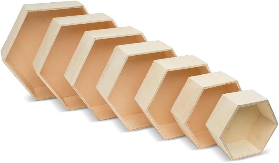 Woodpeckers Wooden Hexagon Floating Shelves with Backs, Set of 7, 1 set