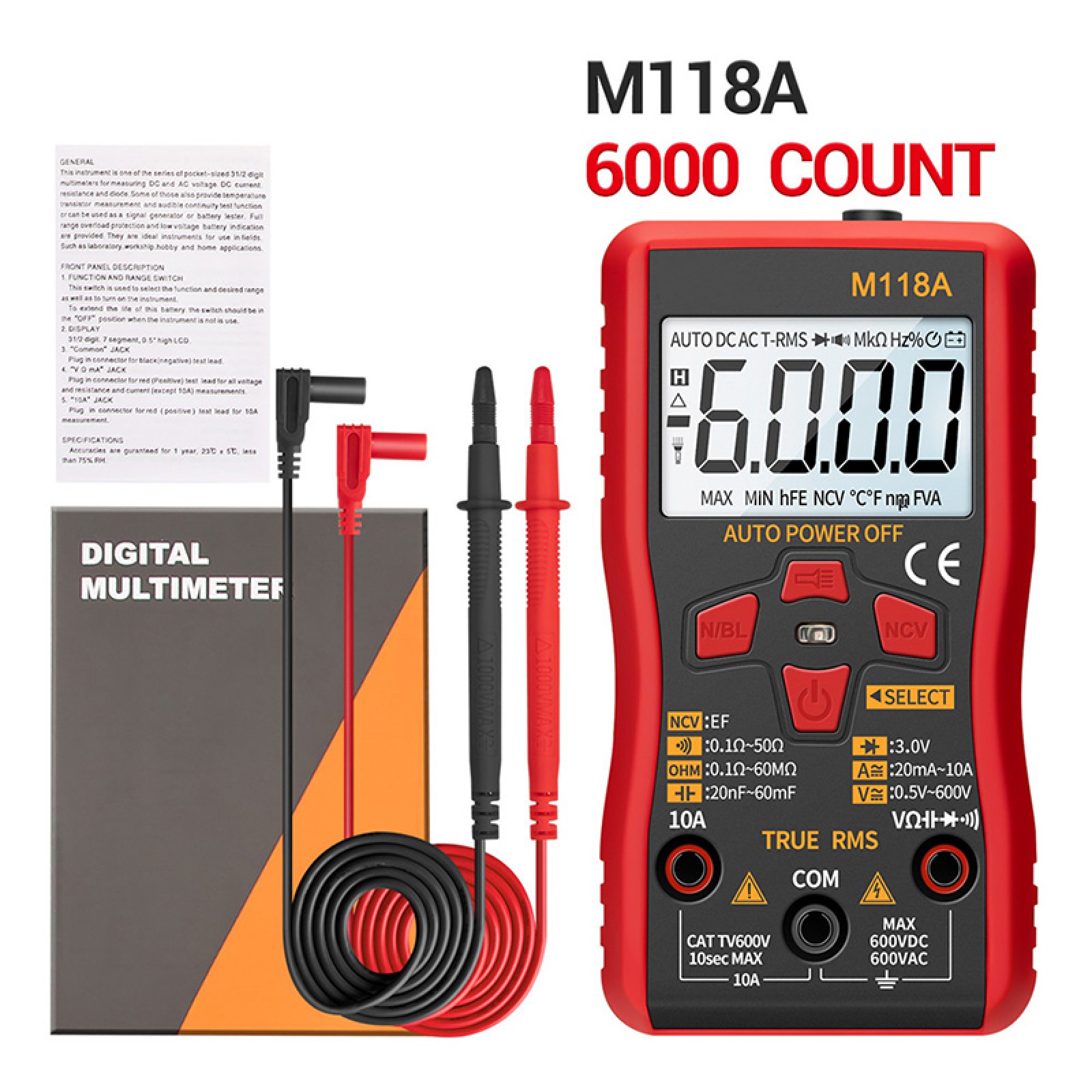 ANENG M118A Multifunktions Digital Multimeter 6000 Count Display Spannungstester