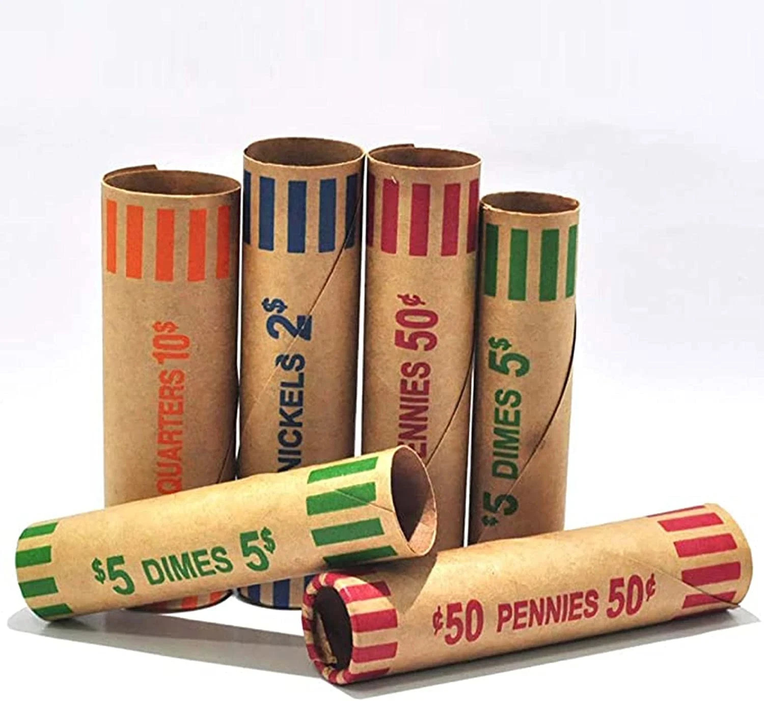 Rollos de envoltorios de monedas preformados (128 surtidos) - Cuartos