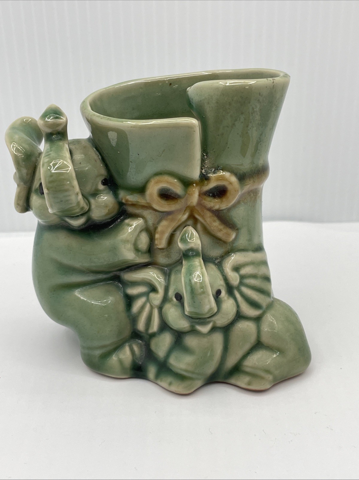 MCM Trunk Up LUCKY ELEPHANT & Baby planter vase bamboo plant pot