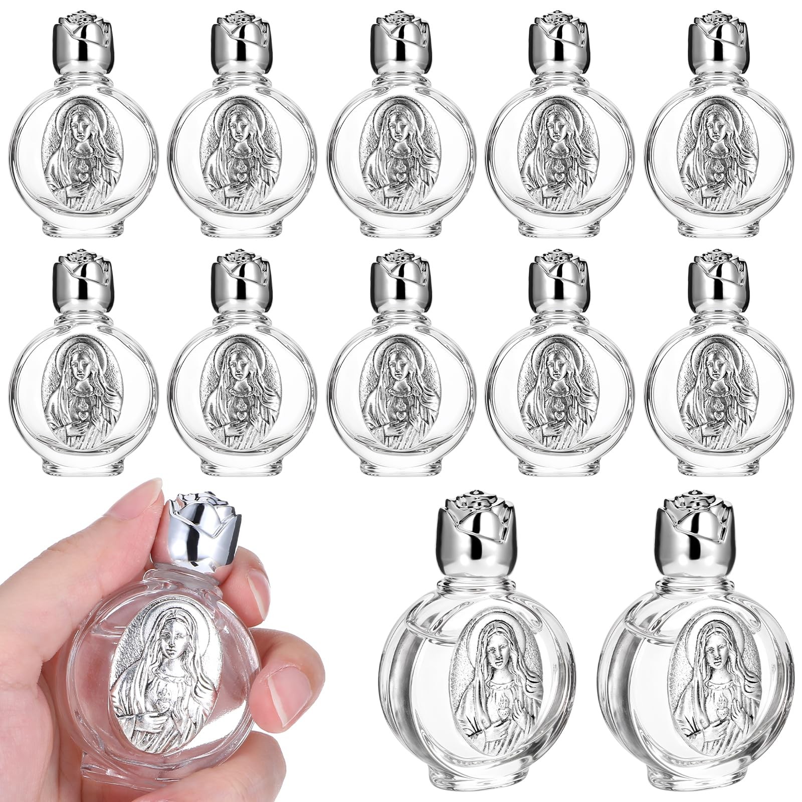 12 Pcs Glass Holy Water Bottles 0.5 Fl Oz Embossed Glass Travel Empty Bottles...