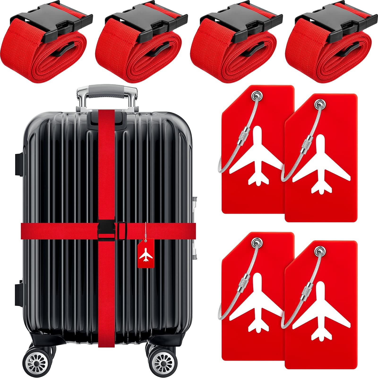 Weewooday 8 Pcs Luggage Straps Suitcase 2 inches width, 6 feet length, Red