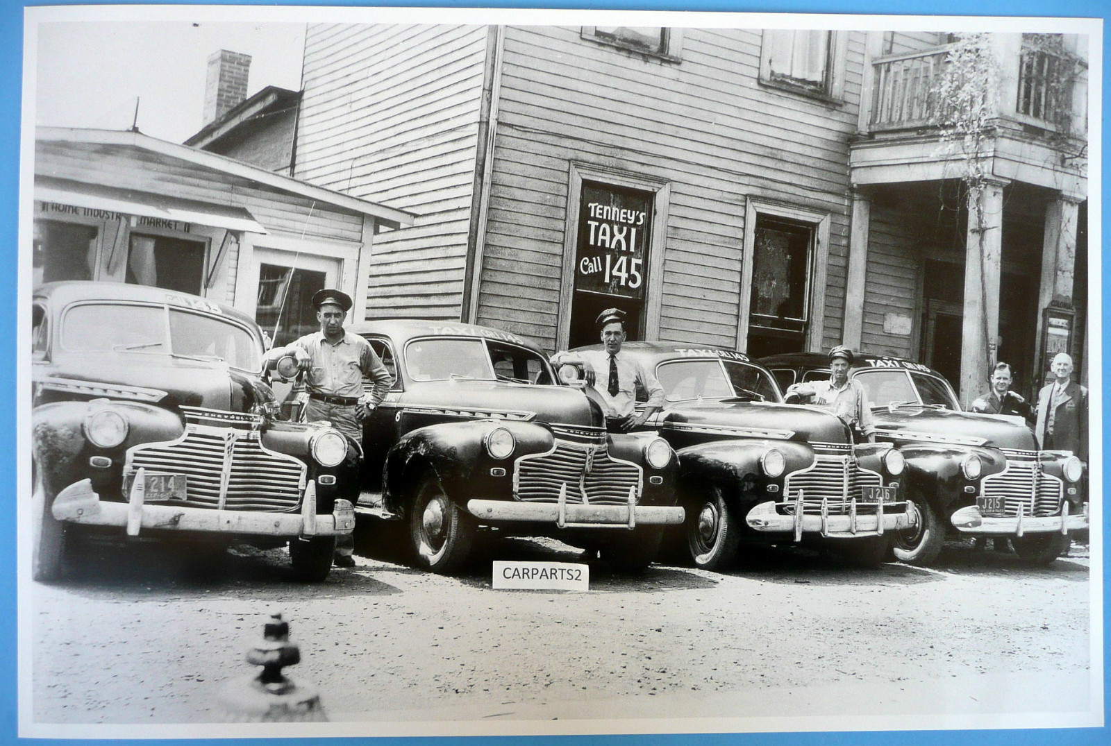 12 By 18" Black & White Picture 1941 Chevrolet Tenny's Taxi Fleet