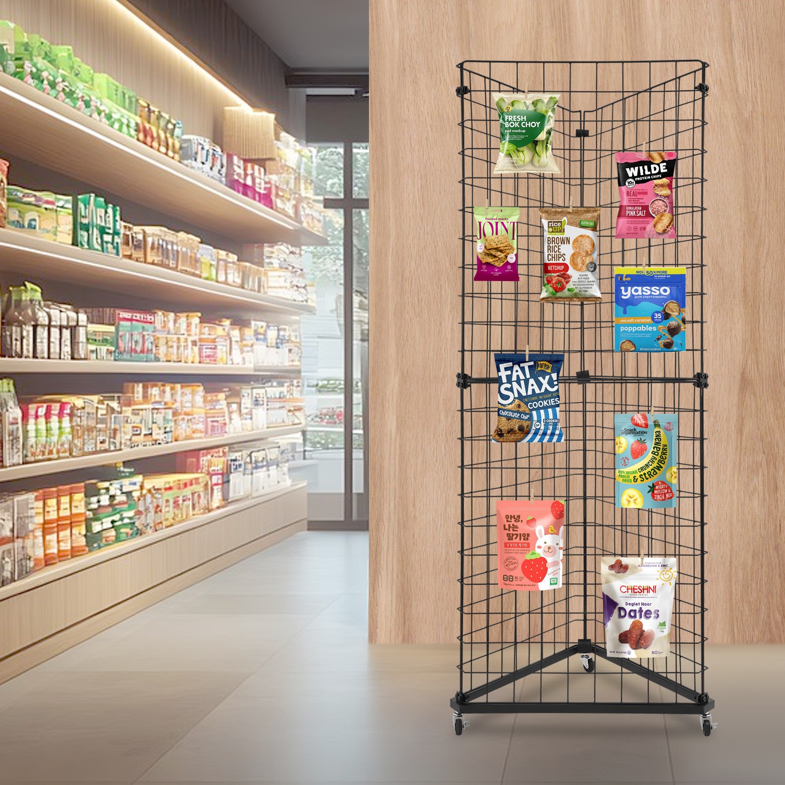 Wire Grid Panel Tower Triangle Display Stand Wire Grid for Retail Display Rack