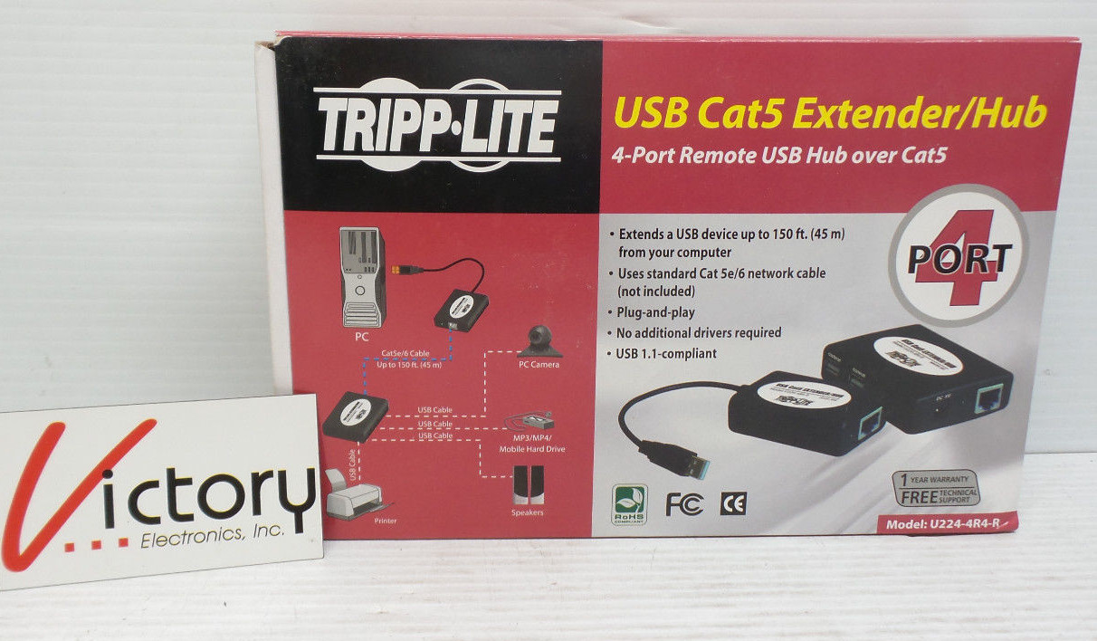 NEW TRIPP-LITE USB Cat5 Extender/Hub 4-Port Remote USB Hub Over Model:U224-4R4-R