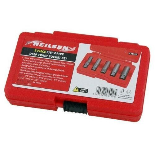 5pc Deep Twist Socket Set 10/16mm Damaged Nut & Bolt Extractor 3/8"Dr Easy Outs